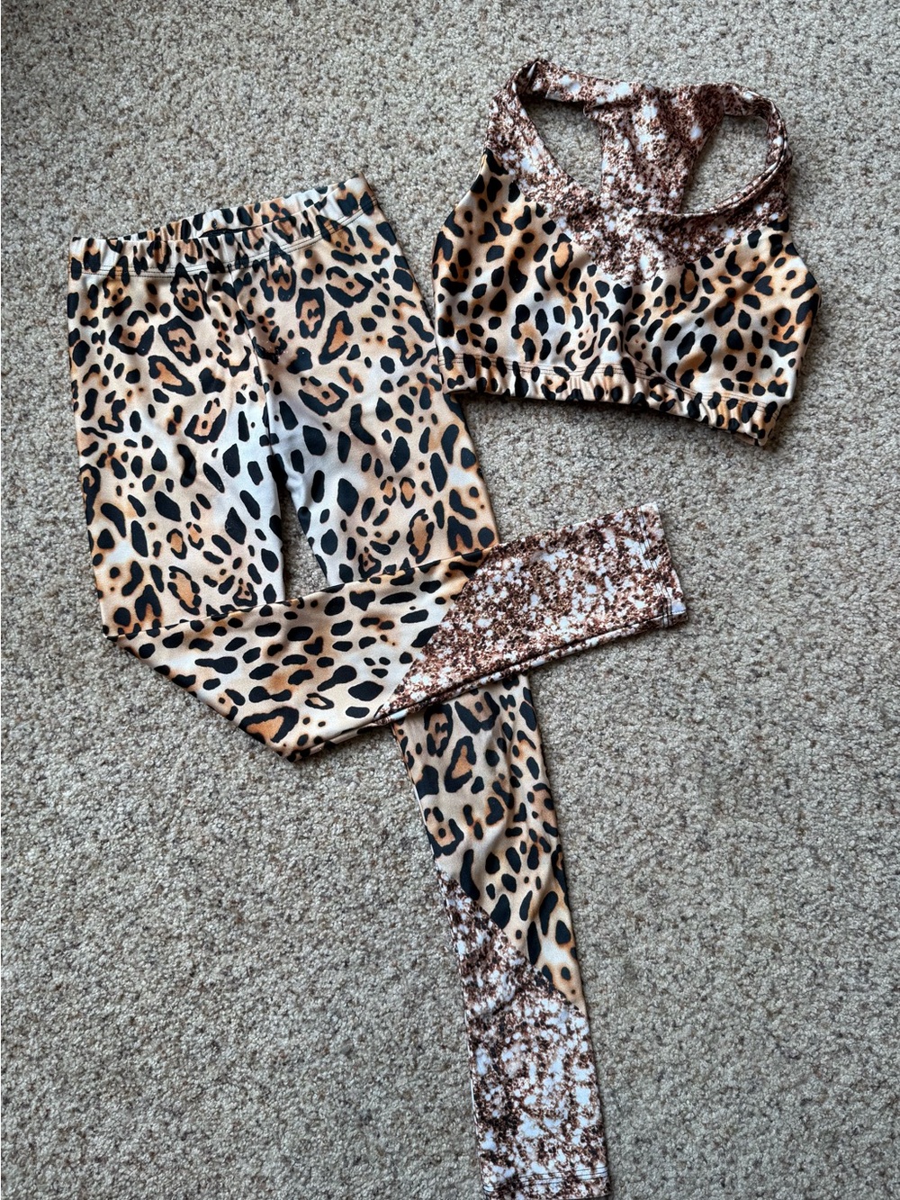 Leopard Print Kids Active Set - Tan & Black